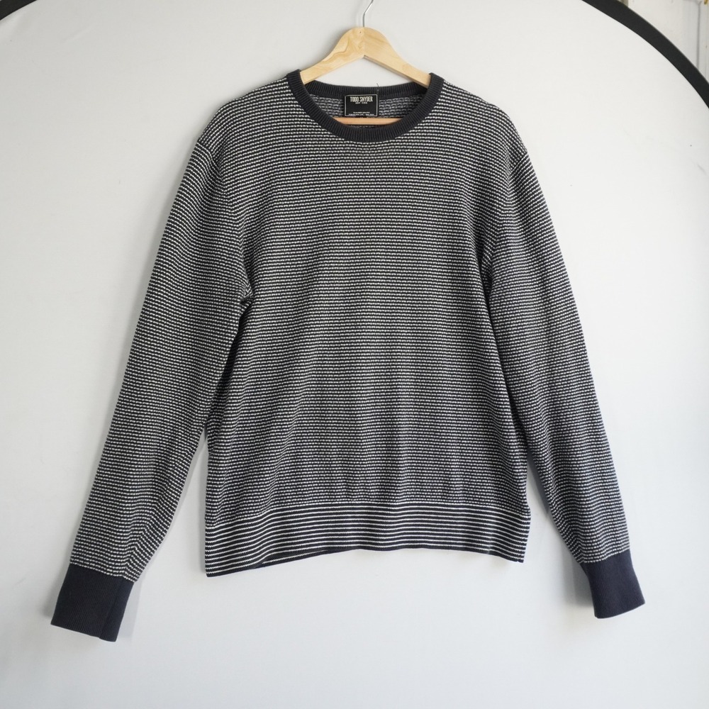 Todd Snyder Mens 100% Cotton Micro Stripe Crewneck Sweater Navy White M Preppy